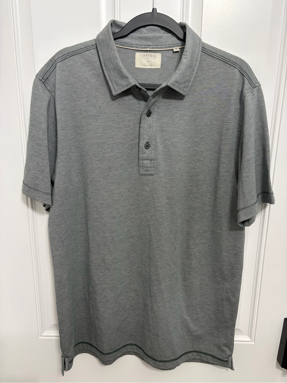 Linksoul Men's Polo Shirt Size Large Gray Micro Stripe Short sleeve Golf